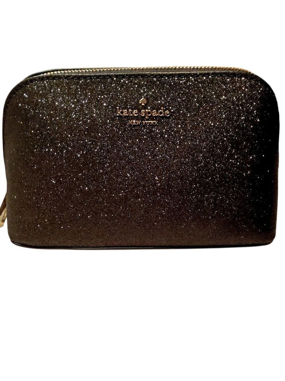 KATE SPADE COSMETIC CASE BLACK SHIMMY GLITTER NEW! - Picture 3 of 6